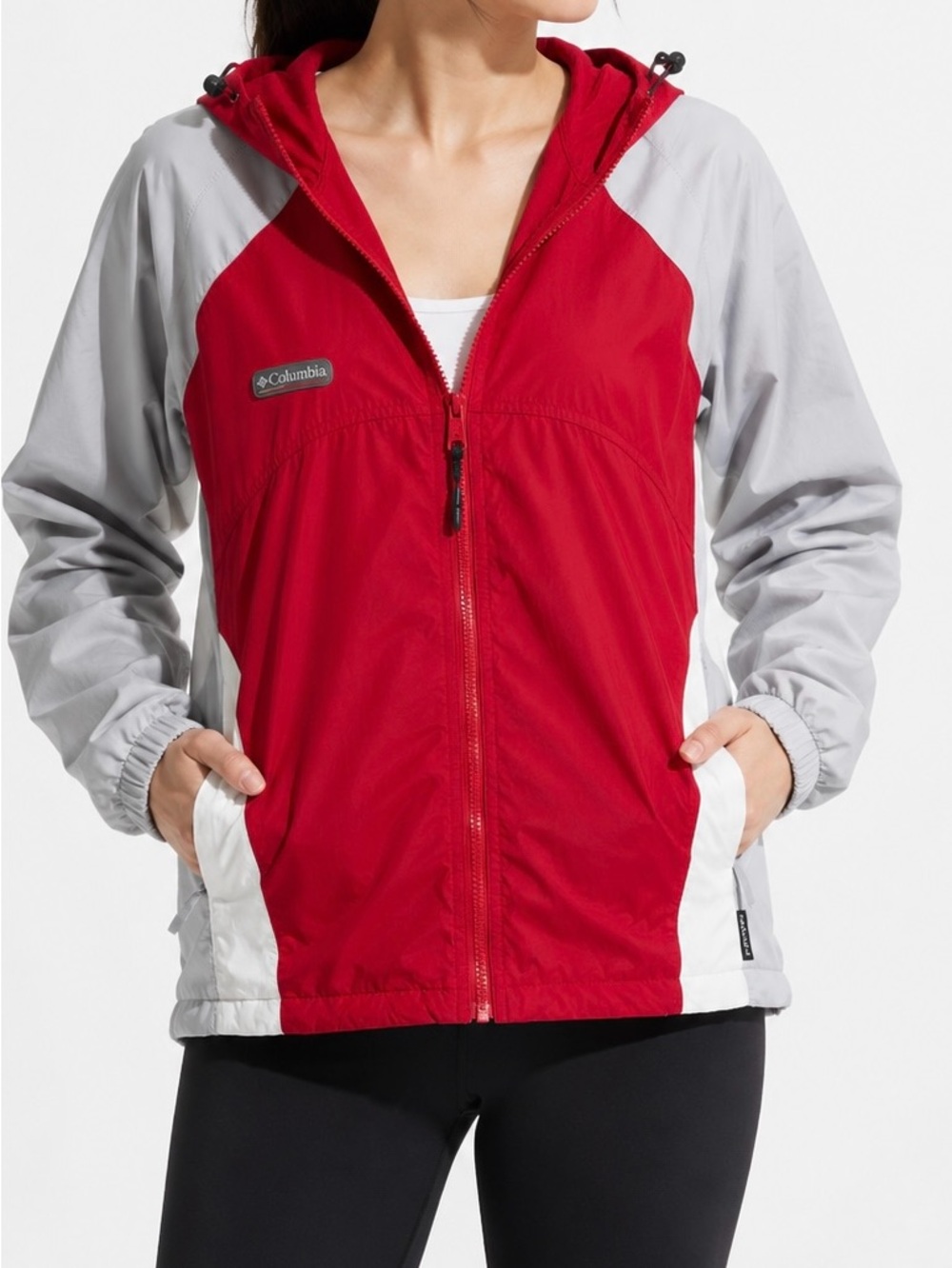 Vintage Columbia Packable Rain Jacket Colorblock Red White Grey Gorpcore L